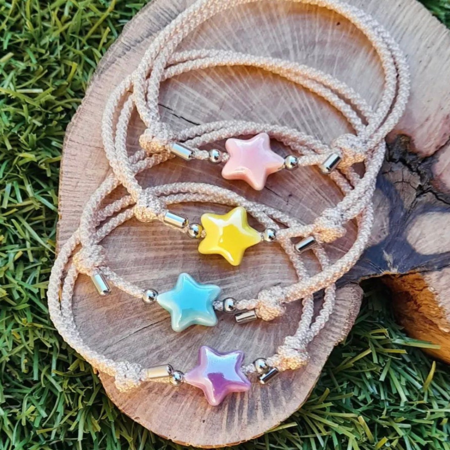 Pulseras con estrella de porcelana y acero